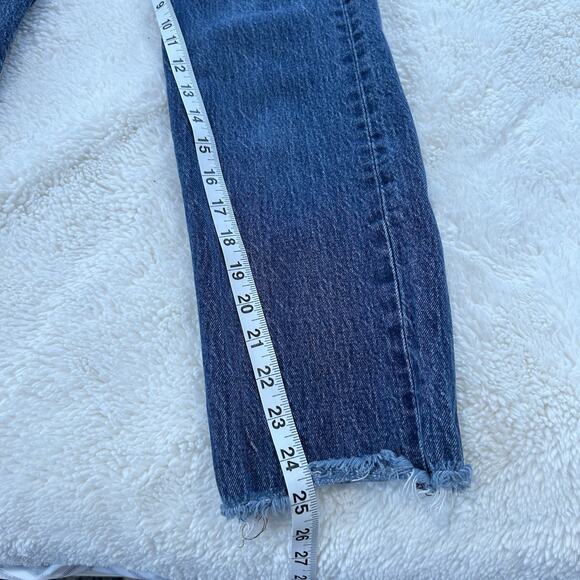 Levis Jeans Womens 24 Blue Wedgie Straight Raw Hem Mid Rise Denim Stretch Frayed - Picture 7 of 8